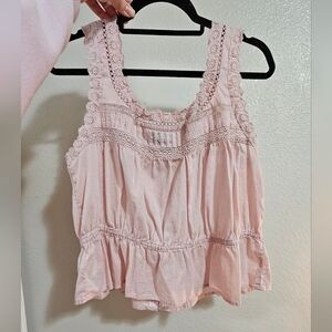 GAP Pink Lace Trim Sleeveless Cotton Top